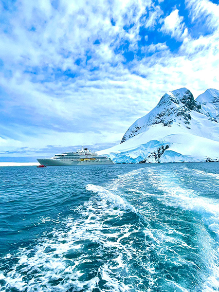 View of the Silversea Endeavour in Antarctica