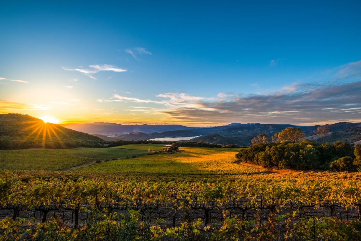 Sunset over the Napa Valley in California