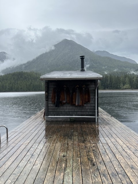 The deck at Nimmo Bay lodge in Canada