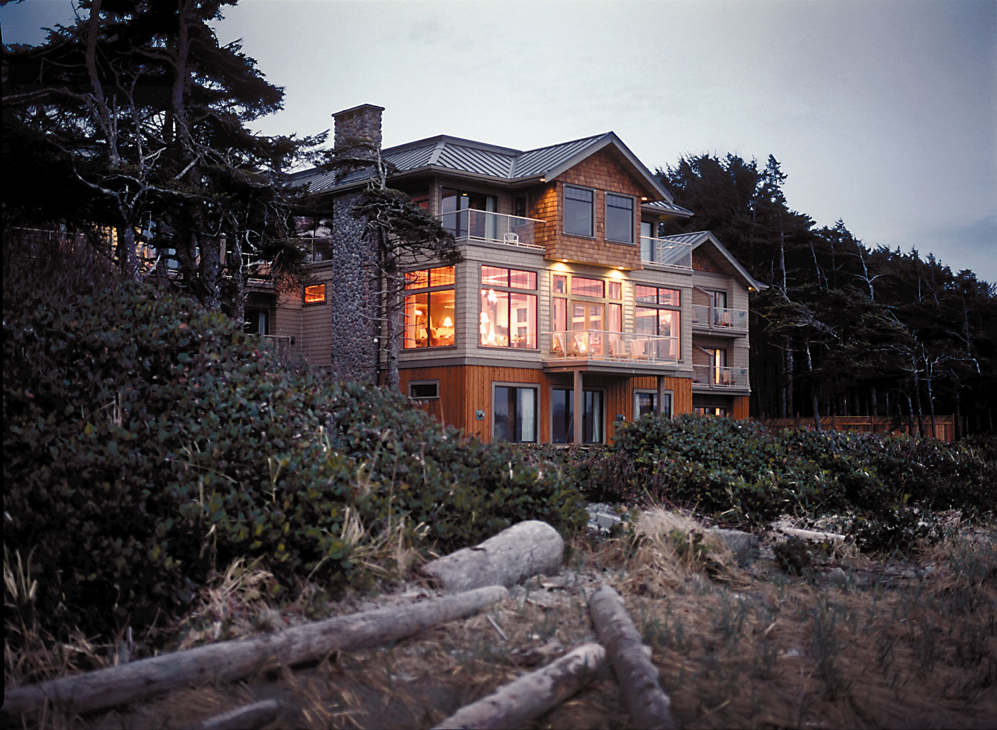 The exterior of Long Beach lodge in Canada
