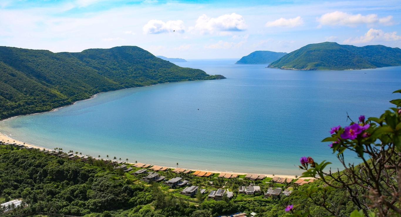 Aerial view of Six Senses Con Dao resort on the beach in Vietnam