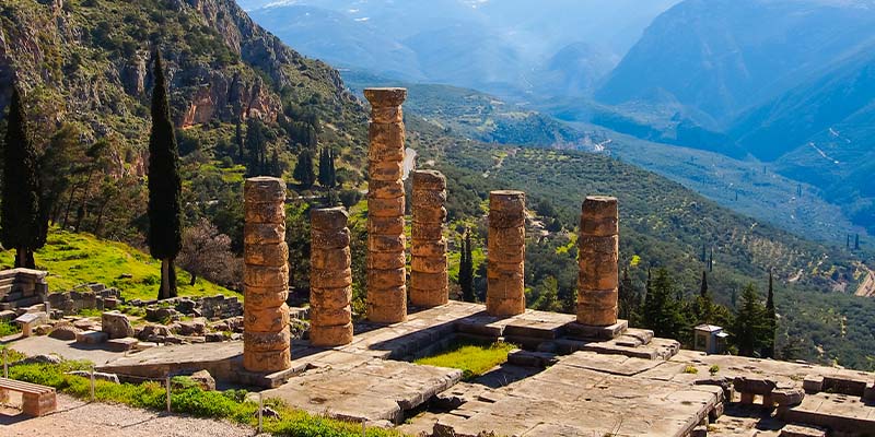 The Temple of Apollo and the surrounding mountains