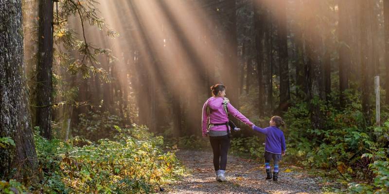 mother and daughter on a hike