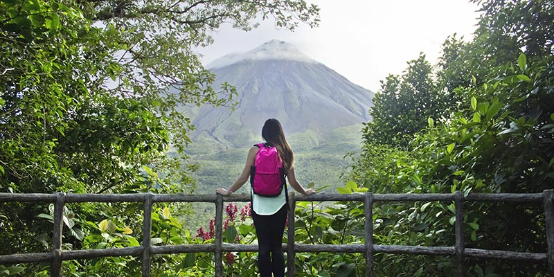 Woman looking at volcano