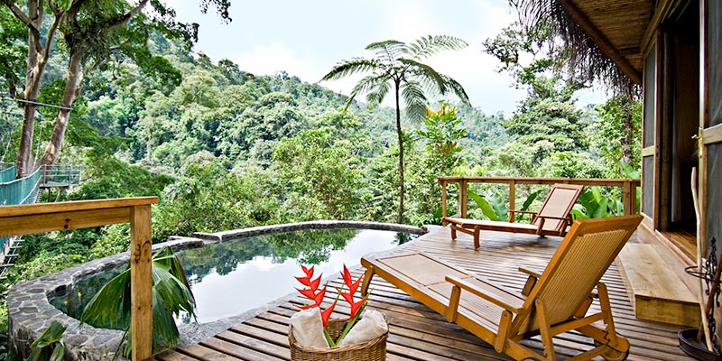 A private pool and deck at a lodge
