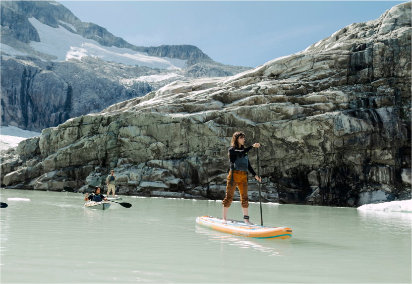Experience glacier paddleboarding at Fawn Bluff, British Columbia
