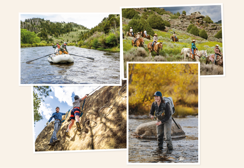 Float fly fishing at Brush Creek Ranch, Wyoming; Horseback riding at Brush Creek Ranch; Via Ferrata at Ted Turner Ranch (Photo: Deann McBride); Fishing at the Ranch at Rock Creek