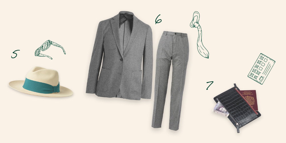 A graphic that contains a hat, a suit, and a wallet