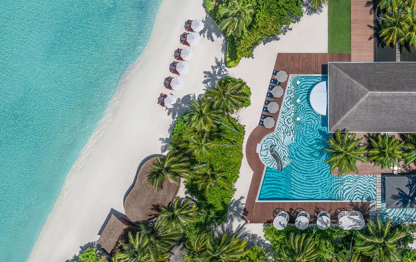 Aerial view of beach at W Maldives