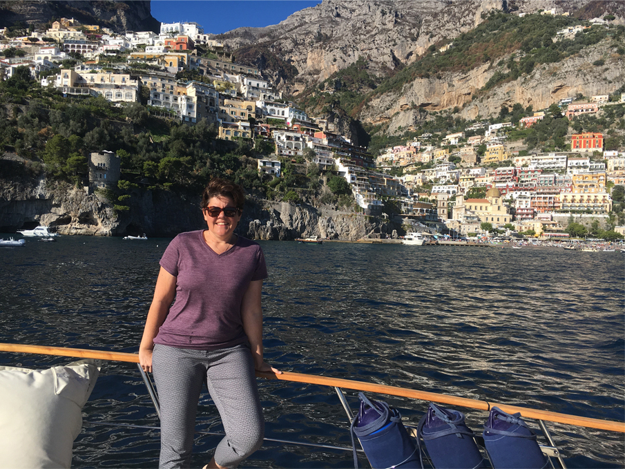 Louise boating on the Amalfi