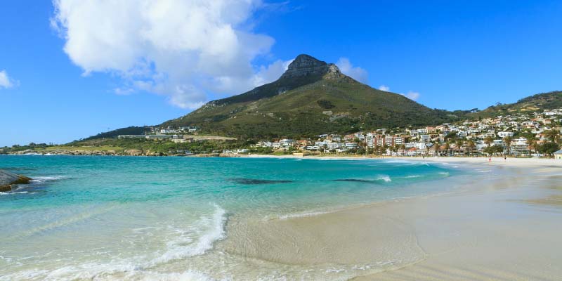 A beach surrounded by a town