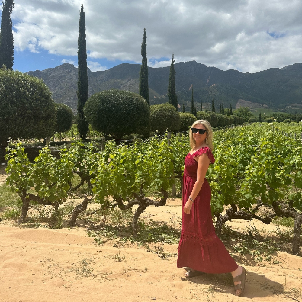 Steph in a vineyard