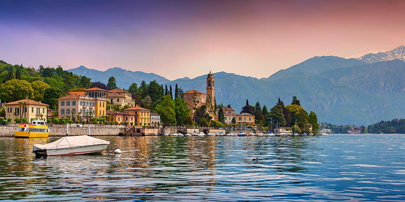 Tremezzo on Lake Como with mountains in the background