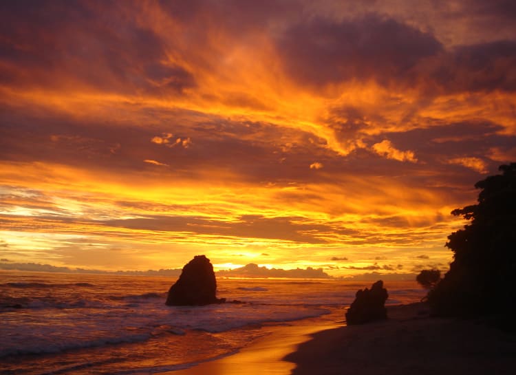 Beach at sunset in Costa Rica