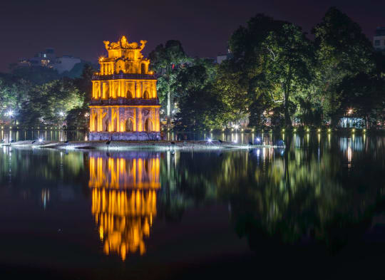 Ngoc Son Temple in Hanoi at night