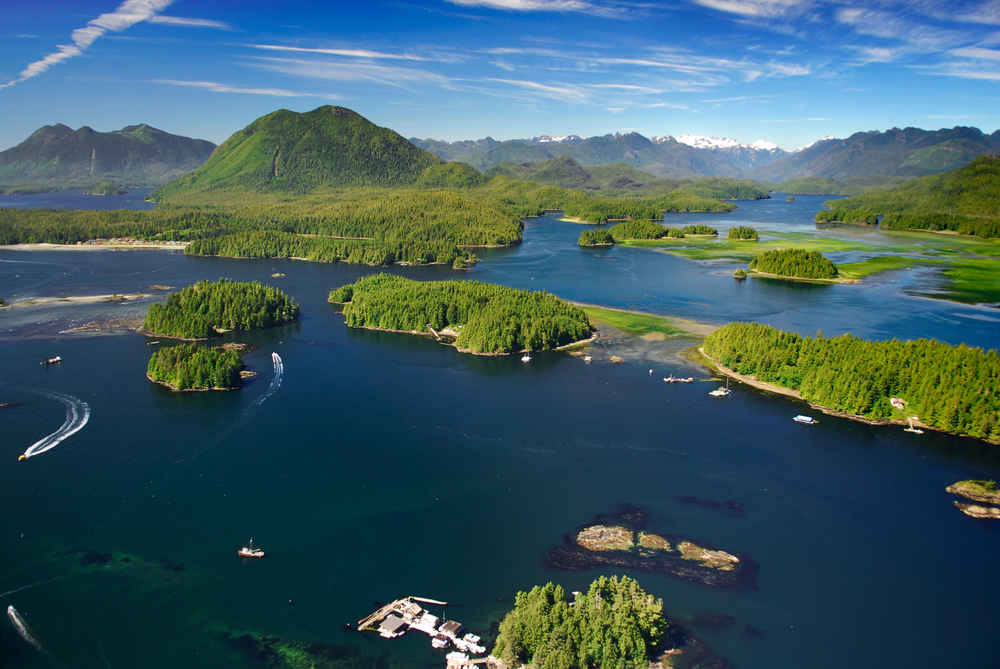 An aerial view of Tofino