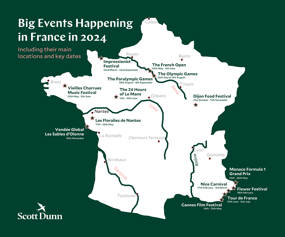 Map Graphic showcasing events in France 
