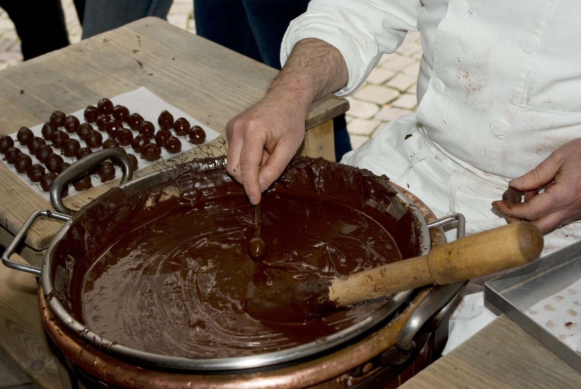 Chocolates being prepared
