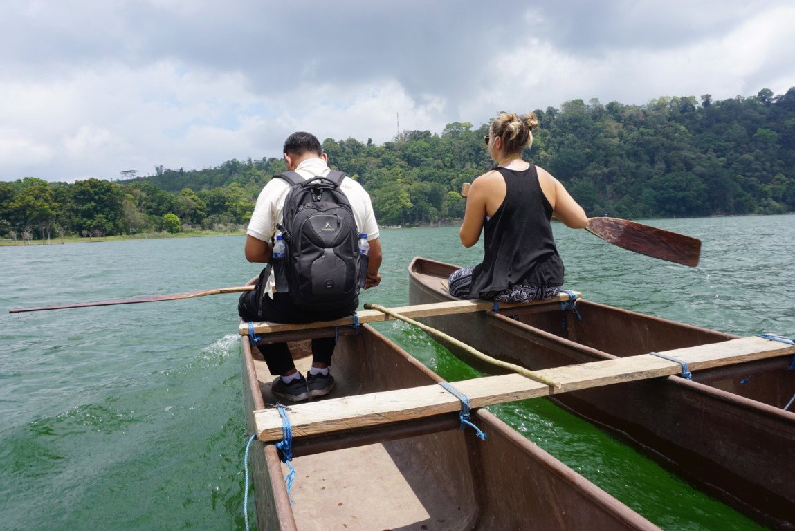 Alex boating on Lake Batur