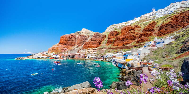 The rugged cliffs of Amoundi Bay