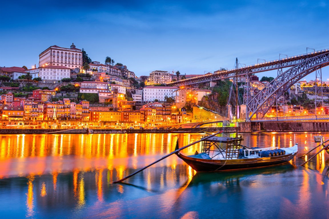 Porto at night in Portugal
