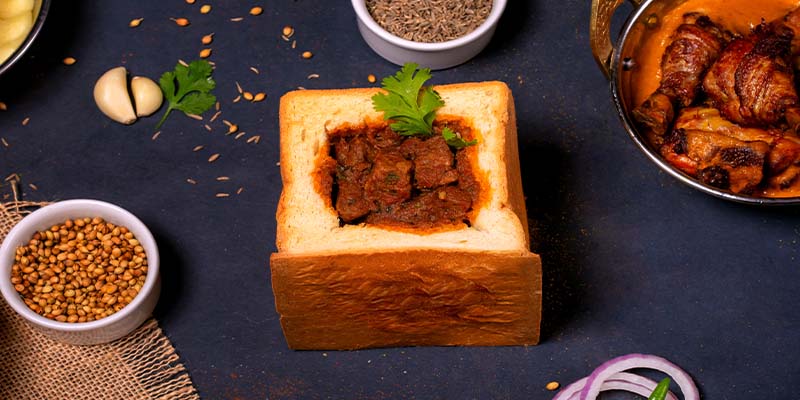 Bunny chow in the centre of a decorated table