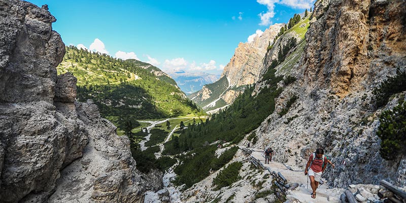 People hiking up a mountain