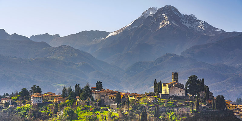 Mountains looming over Barga