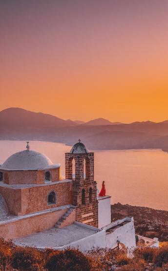 Plaka village during sunset in Milos