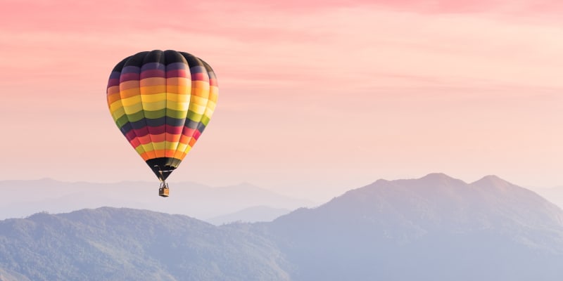 Hot air balloon over the Atlas Mountains, Morocco