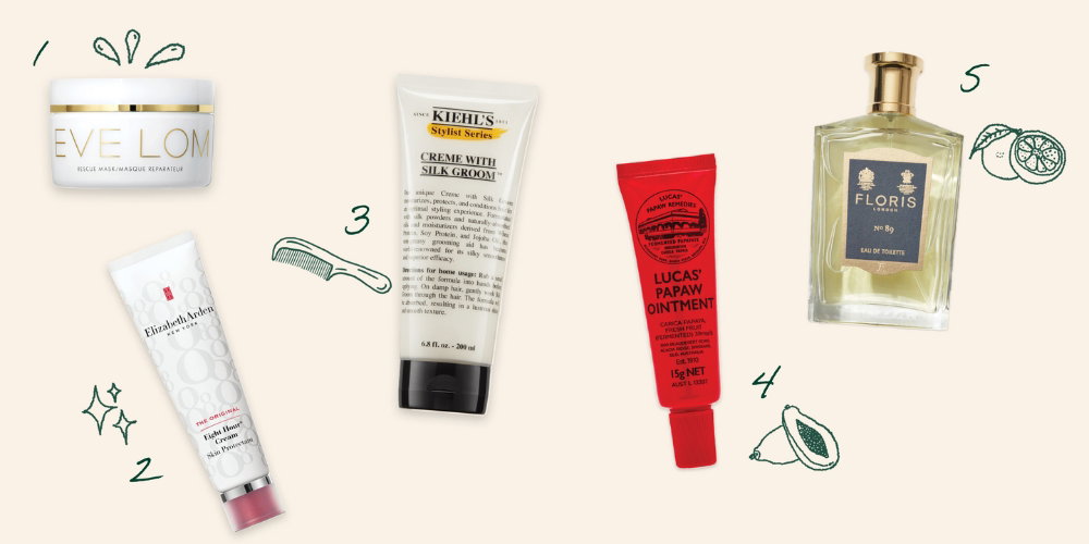 A graphic showing 5 skincare products