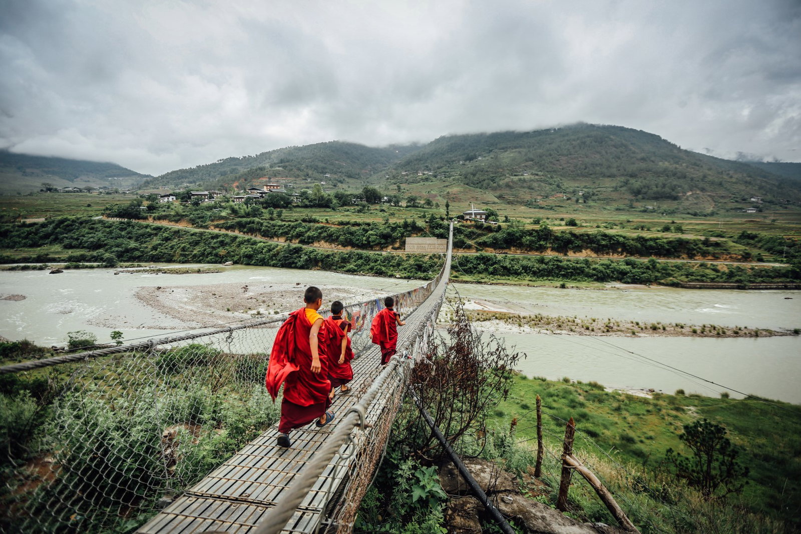 Monks walking in Bhutan