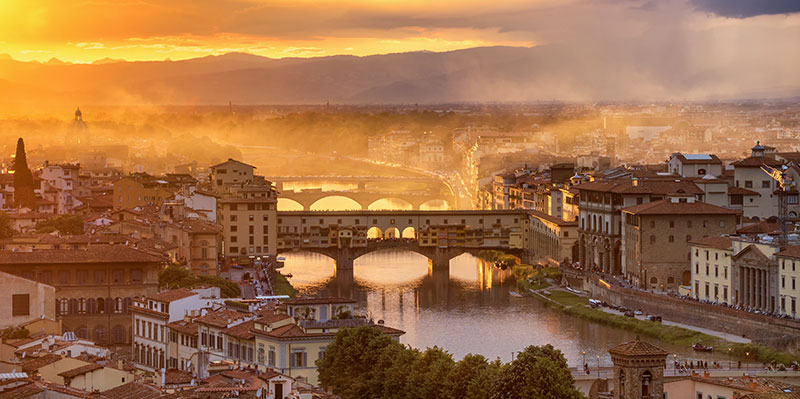 Dusk over Florence and the river Arno