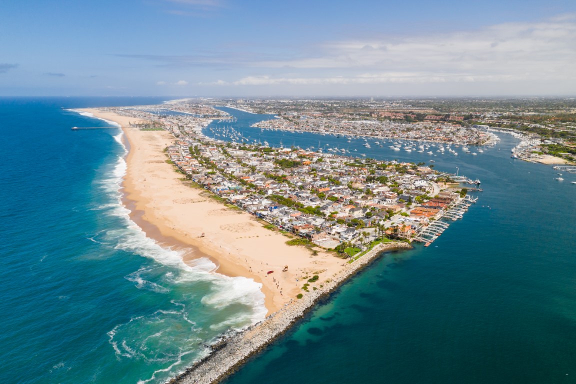 Aerial view of the harbor at Newport beach