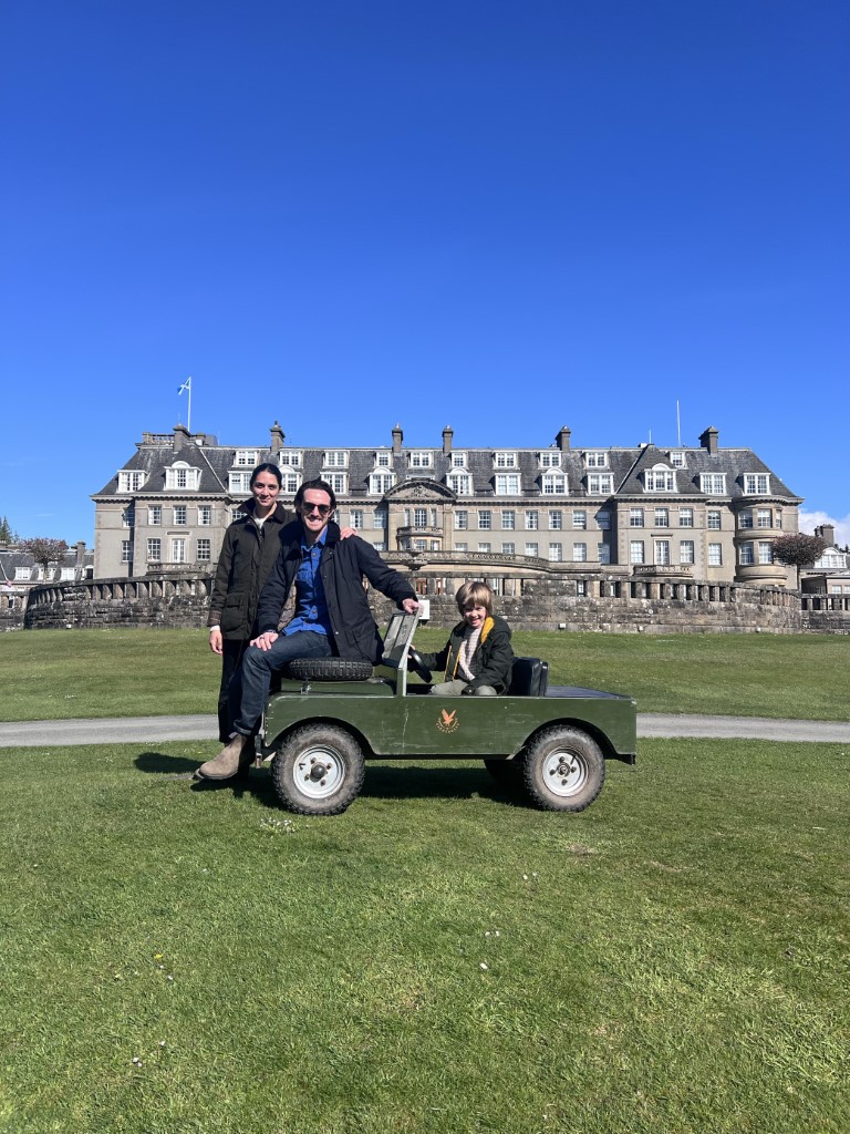 Posing in front of the Fife Arms Hotel