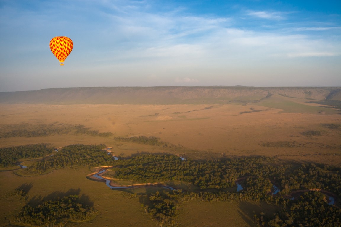 Hot air balloon over the Mara River in Kenya