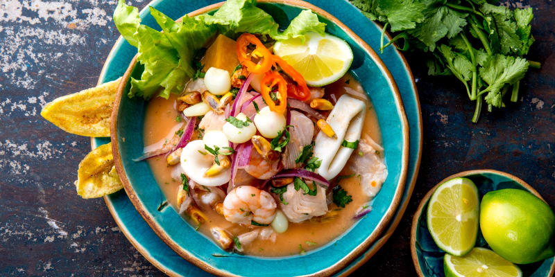 Ceviche on a blue plate