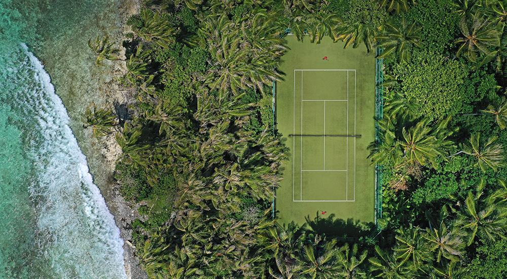 Aerial view of tennis courts at Niyama