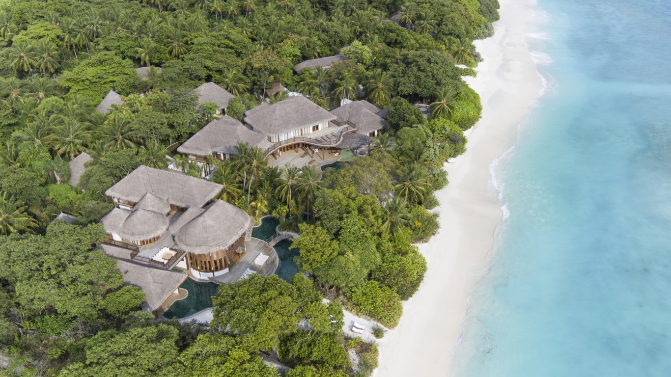 Aerial view of Soneva Fushi in the Maldives