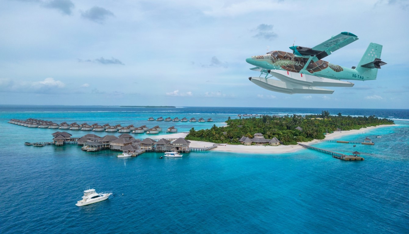 Aerial view of Six Senses Laamu in the Maldives