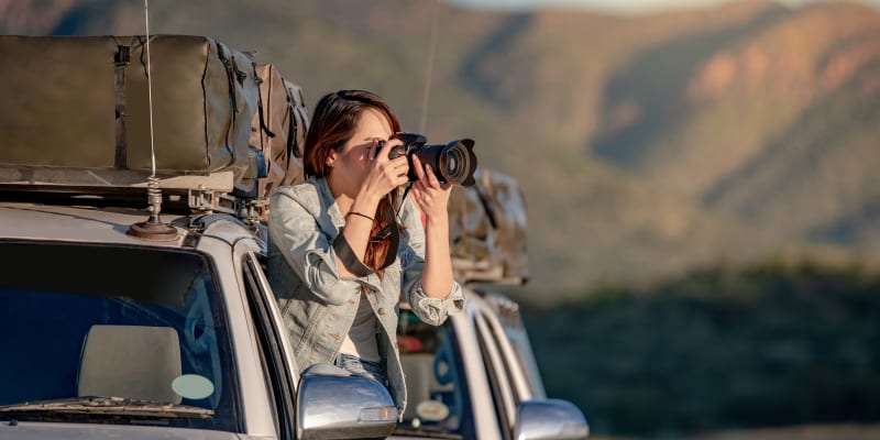 Female photographer in Namibia on safari