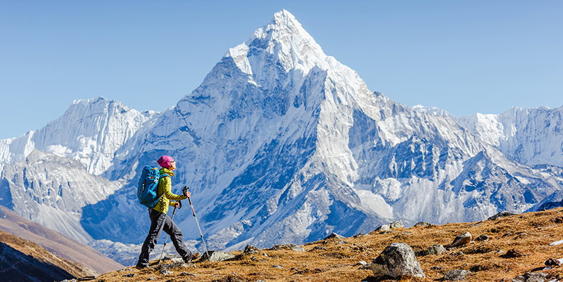 Woman walking in the Himalayas
