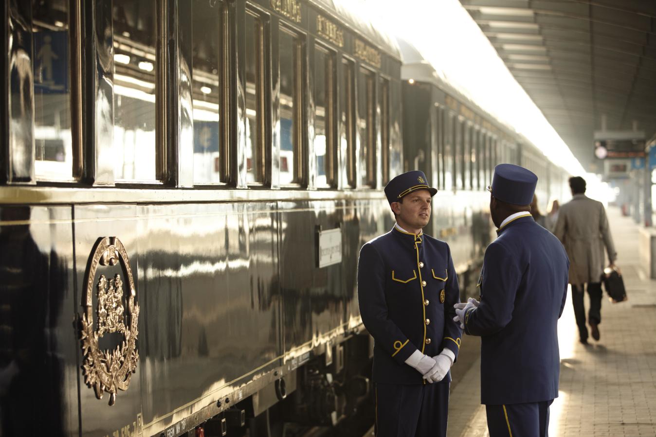 Exterior view of the Orient Express train to Swiss Alps