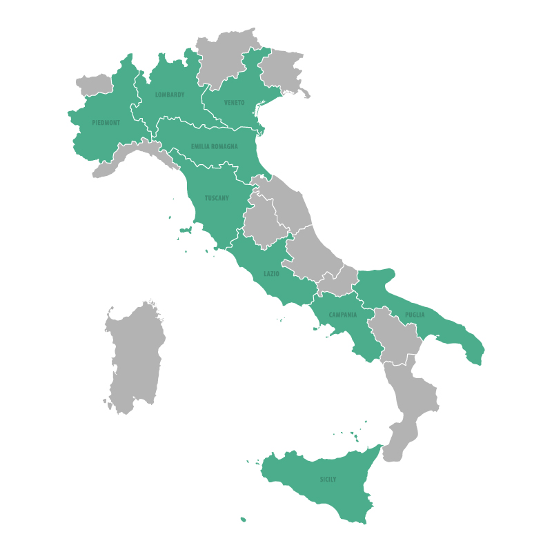 A map showing the different wine regions Italy