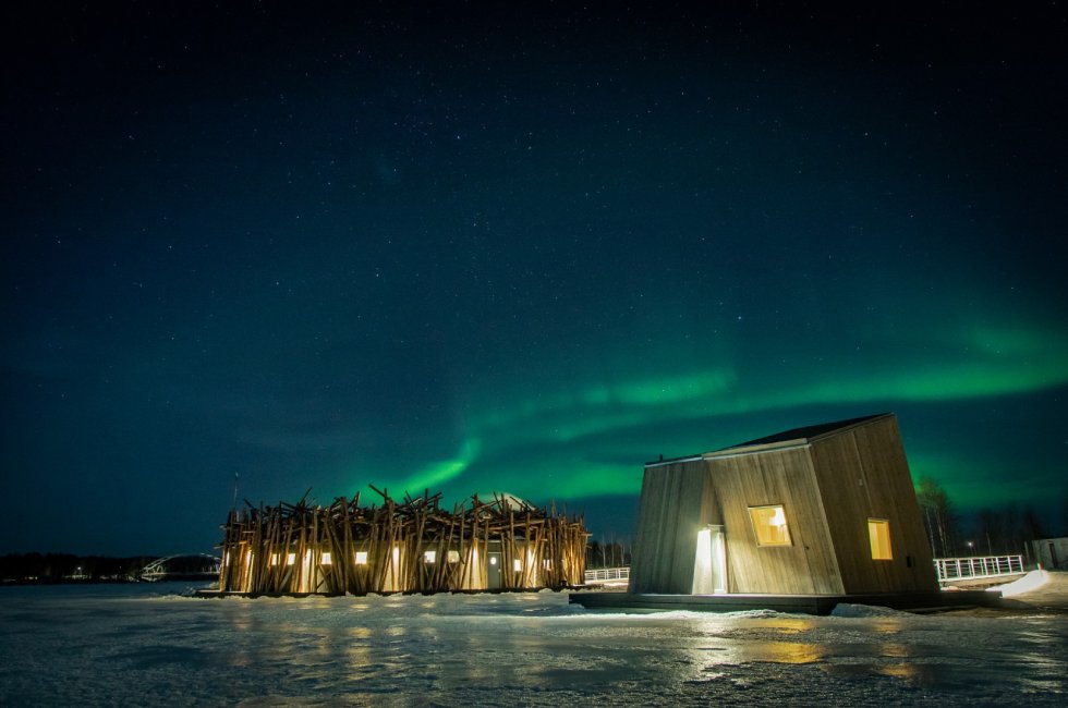Northern Lights over the Arctic Bath Hotel in Swedish Lapland