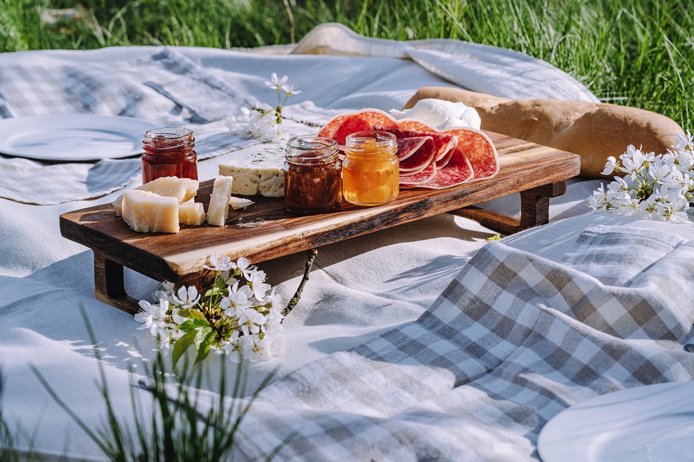 A picnic on top of a grassy area