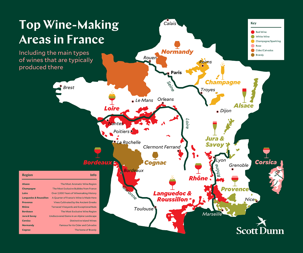 Map showing the wine making areas in France