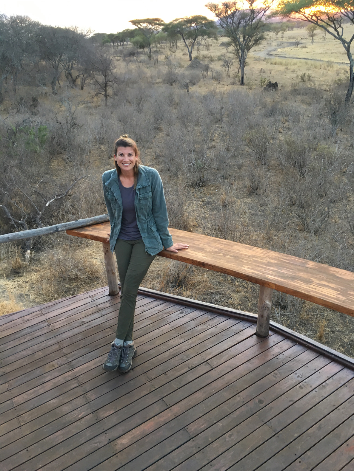 Lyndsey in layers with comfy socks and sturdy boots