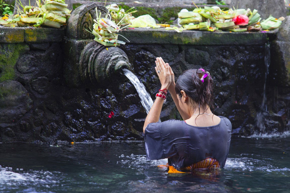 Praying at Hindu temple
